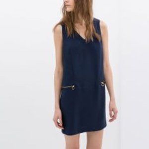 Zara Basic Navy Dress with Zipper Accents SMALL